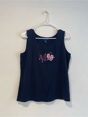 90’s Summer Granny Core 100% Cotton Navy Sleeveless Tank 4th of July